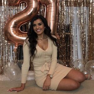 Beige Ribbed Button Sweater Dress